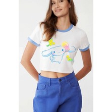 Beyaz Anime Sanrio : Cinnamoroll Bird Friends Kısa Kollu Crop