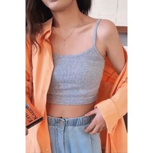 Gri Melanj Harajuku Y2K Askılı Crop