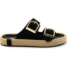 Bambi Siyah Kadın Terlik Düz Topuk Süet Malzeme ile Rahat Kullanım İçin Tasarlandı