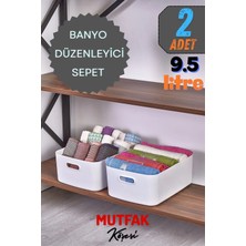 Iki Parça Büyük Boy Banyo ve Buzdolabı Düzenleyici Sepet, Beyaz, 9.5 Lt