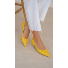 Aroya Sarı Hakiki Deri  Topuklu Ayakkabı