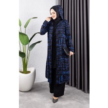 Yazılı 3 Lü Tesettür Takım 4012-01 Siyah Indigo