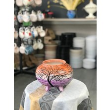 Gün Batımı Desenli El Yapımı Seramik Saksı – Ayaklı & Dekoratif Saksı