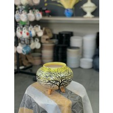 Sarı Gün Doğumu Desenli El Yapımı Seramik Saksı – Ayaklı & Dekoratif Obje