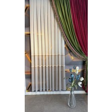 Soft Yatay Çizgi Desen Bej Tonlarında 1-3 Sık Pile Tül Perde, Ütü Istemez Yüksek Kaliteli Tül Perde