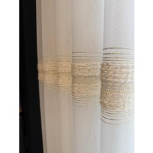 Altın Gold Yatay Çizgili 1-2 Seyrek Pile Tül Perde, Ütü Istemez Yüksek Kaliteli Tül Perde