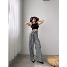 Desenli Beli Lastikli Bürümcük Pantolon -Gri