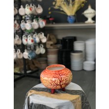 Turuncu Kızıl Gün Batımı Desenli El Yapımı Seramik Saksı – Ayaklı & Dekoratif Saksı