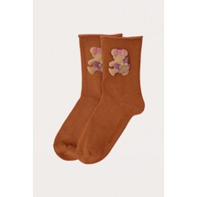 Katia & Bony Kız Çocuk Teddy Aksesuarlı Lastiksiz Modal Soket Çorap Turuncu