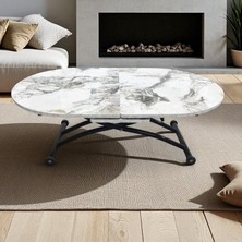 Ortadan Açılır Oval Akıllı Masa Mdf Tabla Siyah Ayaklı Yükseklik Ayarlı