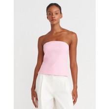 50880 Straplez Peplum Top-Toz Pembe