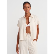 50514 Keten Karışımlı Oversize Gömlek-Ekru