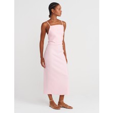 91479 Büzgülü Midi Elbise-Toz Pembe