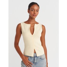 31764 Fermuar Detaylı Top-Açık Sarı