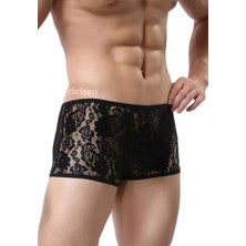 Cicişim Siyah Erkek Dantelli Boxer Iç Çamaşırı
