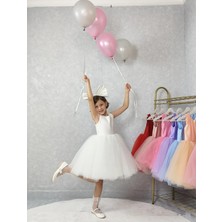 Kız Çocuk Abiye Elbise Ada Model , Beyaz  Tütü Elbise