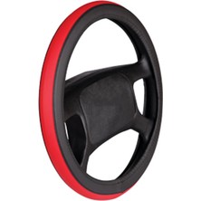 Deri Direksiyon Kilifi Gecme Cemberli Siyah Kirmizi F 56