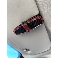 Kristal Tasli Gozluk Kart Tutacagi 2 Klipsli 180 Doner Siyah Kirmizi