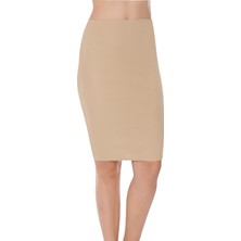 Ersoy Kadın Q1002 Mikrofiber Midi Jupon Düz Ipeksi Dokulu Ten Renkli Polyester Malzeme ile Şık