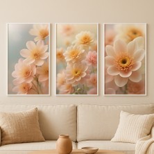 Pastel Çiçek Desenli 3'lü Mdf Duvar Tablosu Seti – Uv Baskılı Modern Dekor – 3 mm Ahşap