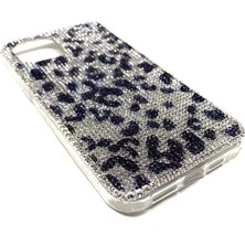 Iphone 12 Uyumlu Kristal Tasli Seffaf Telefon Kilifi Siyah Gumus Leopar Desen