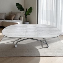 Ortadan Açılır Oval Akıllı Masa Mdf Tabla Krom Kaplama Ayaklı