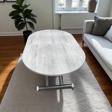 Ortadan Açılır Oval Akıllı Masa Mdf Tabla Krom Kaplama Ayaklı