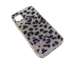 Iphone 11 Uyumlu Kristal Tasli Seffaf Telefon Kilifi Siyah Gumus Leopar Desen