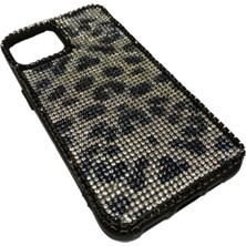 Iphone 13 Pro Uyumlu Kristal Tasli Siyah Telefon Kilifi Siyah Beyaz Leopar Desenli