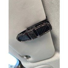 Kristal Tasli Gozluk Kart Tutacagi 2 Klipsli 180 Doner Siyah