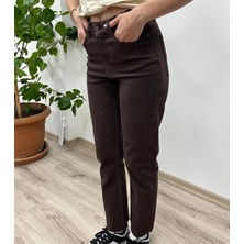 Kahverengi Mom Fit Kot Pantolon