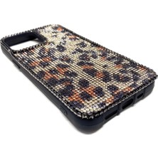 Iphone 13 Pro Uyumlu Kristal Tasli Siyah Telefon Kilifi Sari Siyah Leopar Desen