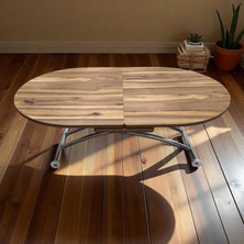 Ortadan Açılır Oval Akıllı Masa Mdf Tabla Krom Kaplama Ayaklı