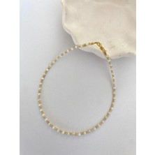 Beyaz Iki Dorika Gold Topcuk Boncuk Kolye