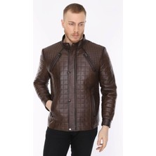 Hakiki Deri Kahverengi Shaky Hakim Yaka Erkek Deri Ceket