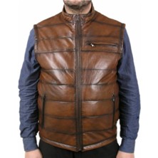 Hakiki Deri Kahverengi Şişme Erkek Yelek