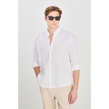 Regular Fit Normal Kesim Beyaz Keten Gömlek