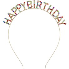 Ttt Renkli Kristal Taşlı Lüks Happy Birthday Taçı