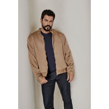 Altınyıldız Classics Erkek Bej Standart Fit Normal Kesim Dik Yaka Sıcak Tutan Süet Ceket Mont