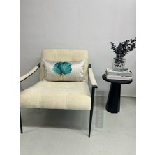 Turkuaz Renk Çiçek Desenli Çift Taraflı Dekoratif Kırlent Kılıfı 32 x 55 cm