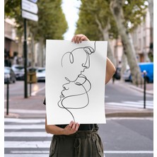 Çerçevesiz Poster Çizgisel Erkek ve Kadın - Dijital Baskı - Soyut Çizgisel Temalı Poster - Sevgili Eş Poster