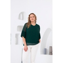 Rmg Kolları Piliseli Büyük Beden Zümrüt Bluz