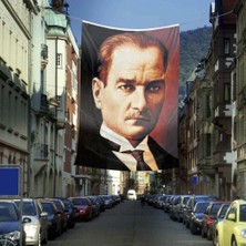Asilmeydan Sivil Gazi Mustafa Kemal Atatürk Portre Poster Cephe Bayrağı - 4x6 Metre