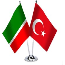 Asilmeydan Tataristan Türkiye İkili Saten Masa Bayrağı