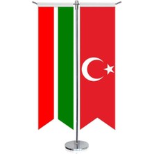 Asilmeydan Tataristan Cumhuriyeti Bayrağı ve Türkiye Kırlangıç Saten T Direk Masa Bayrağı 2'li