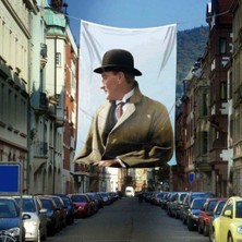 Asilmeydan Sivil Mustafa Kemal Atatürk Poster Cephe Bayrağı - 4 x 6 Metre