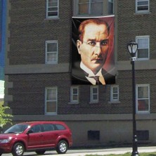 Asilmeydan Sivil Gazi Mustafa Kemal Atatürk Portre Poster Cephe Bayrağı - 3x4,5 Metre