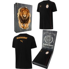 Galatasaray Orijinal Lisanslı Sıfır Yaka Siyah Antrenman 5 Yıldızlı T-Shirt Gs Aslan Baskılı Hediyelik Ahşap Kutulu