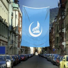 Asilmeydan Mavi Bozkurt Hilal Bayrak - Flama -Raşel Kumaş 400X600 cm