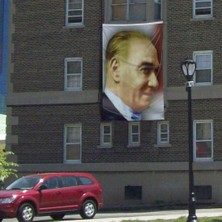 Asilmeydan Gülümseyen Gazi Mustafa Kemal Atatürk Portre Poster Cephe Bayrağı - 3x4,5 Metre